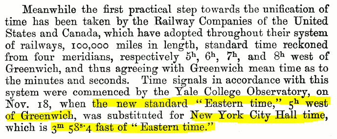 
Excerpt from a Royal Astronomical Society report discussing a then-recent
conference on standardizing time and longitude. See footnote.
